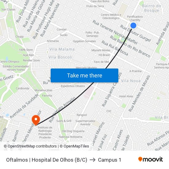 Oftalmos | Hospital De Olhos (B/C) to Campus 1 map