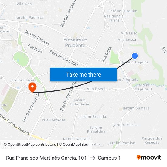 Rua Francisco Martinês García, 101 to Campus 1 map