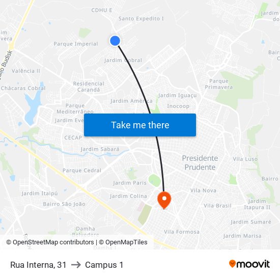 Rua Interna, 31 to Campus 1 map