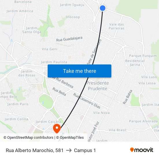 Rua Alberto Marochio, 581 to Campus 1 map