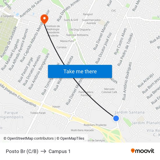 Posto Br (C/B) to Campus 1 map