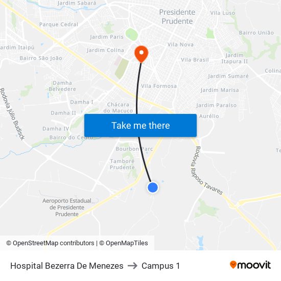 Hospital Bezerra De Menezes to Campus 1 map