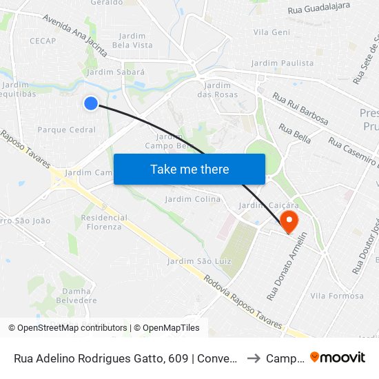 Rua Adelino Rodrigues Gatto, 609 | Conveniência Do Juninho to Campus 1 map