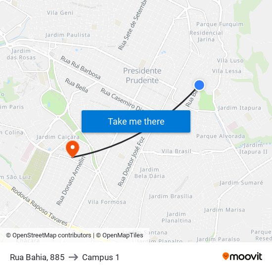 Rua Bahia, 885 to Campus 1 map