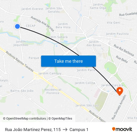 Rua João Martinez Perez, 115 to Campus 1 map