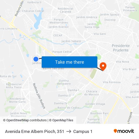 Avenida Eme Albem Pioch, 351 to Campus 1 map