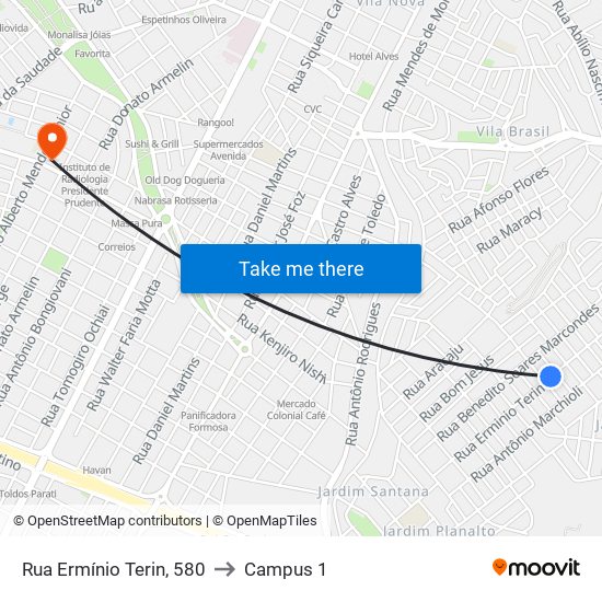 Rua Ermínio Terin, 580 to Campus 1 map