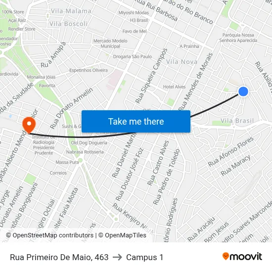 Rua Primeiro De Maio, 463 to Campus 1 map