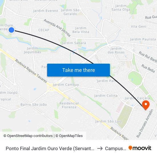 Ponto Final Jardim Ouro Verde (Servantes) to Campus 1 map