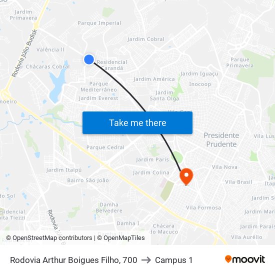 Rodovia Arthur Boigues Filho, 700 to Campus 1 map