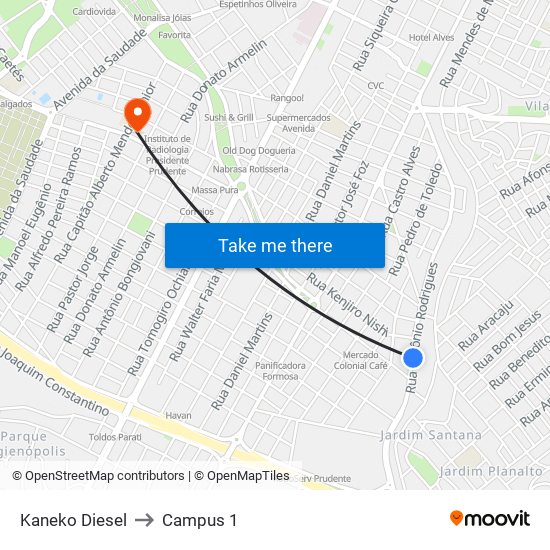 Kaneko Diesel to Campus 1 map