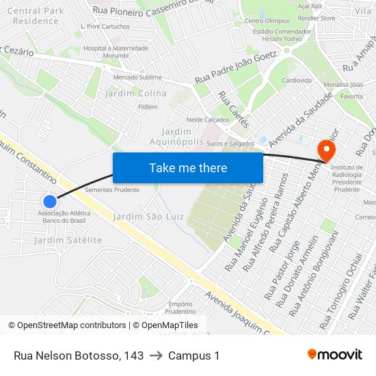 Rua Nelson Botosso, 143 to Campus 1 map