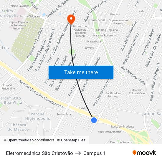 Eletromecânica São Cristóvão to Campus 1 map