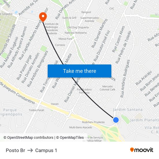 Posto Br to Campus 1 map