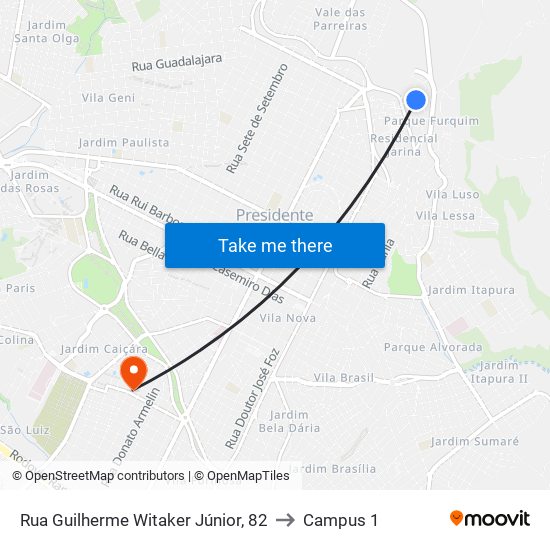 Rua Guilherme Witaker Júnior, 82 to Campus 1 map