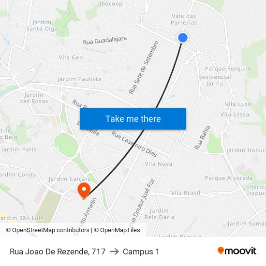 Rua Joao De Rezende, 717 to Campus 1 map