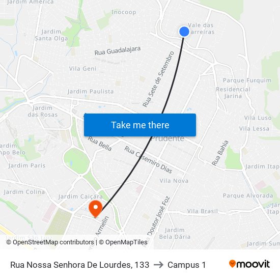 Rua Nossa Senhora De Lourdes, 133 to Campus 1 map