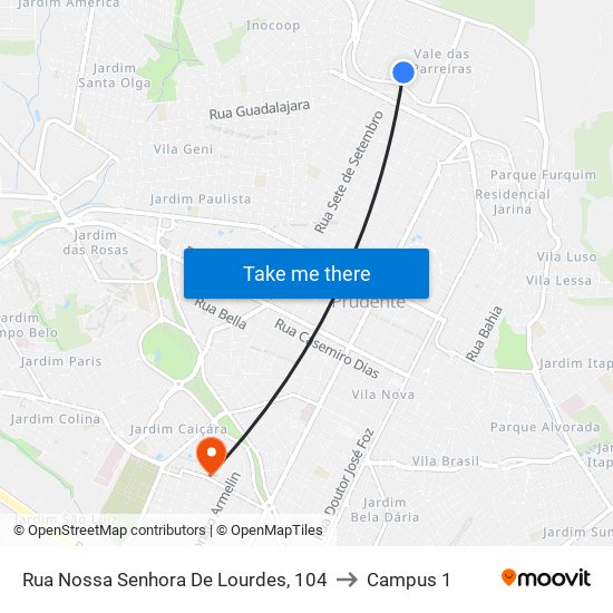 Rua Nossa Senhora De Lourdes, 104 to Campus 1 map