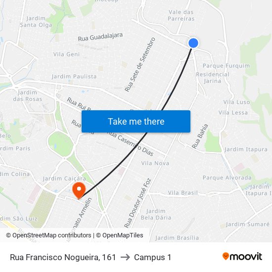 Rua Francisco Nogueira, 161 to Campus 1 map