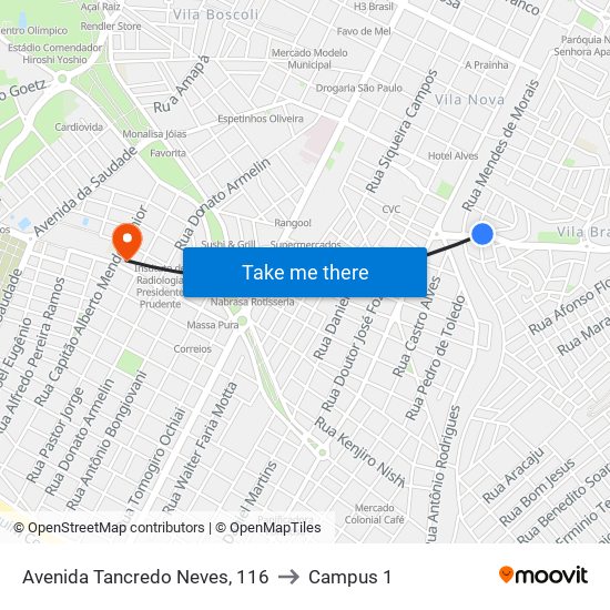 Avenida Tancredo Neves, 116 to Campus 1 map