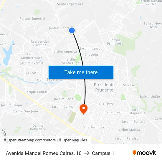 Avenida Manoel Romeu Caires, 10 to Campus 1 map
