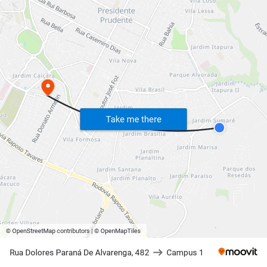 Rua Dolores Paraná De Alvarenga, 482 to Campus 1 map