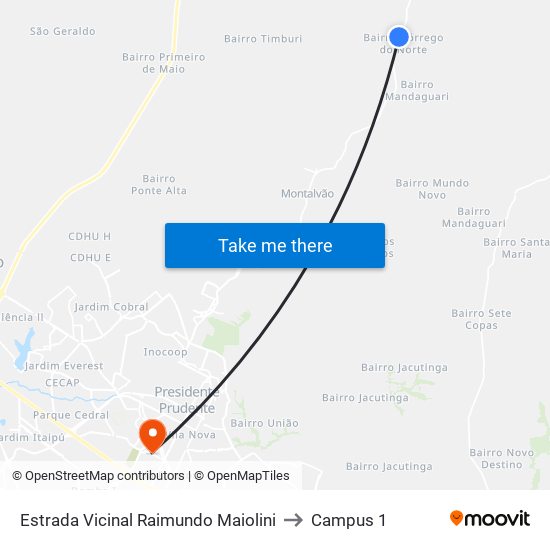 Estrada Vicinal Raimundo Maiolini to Campus 1 map