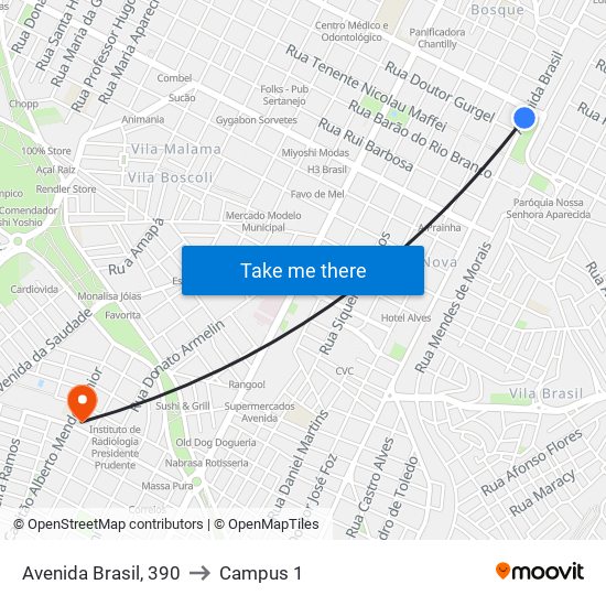 Avenida Brasil, 390 to Campus 1 map