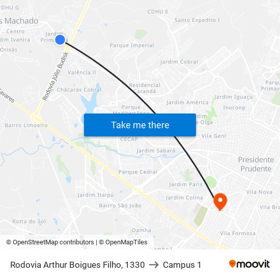 Rodovia Arthur Boigues Filho, 1330 to Campus 1 map