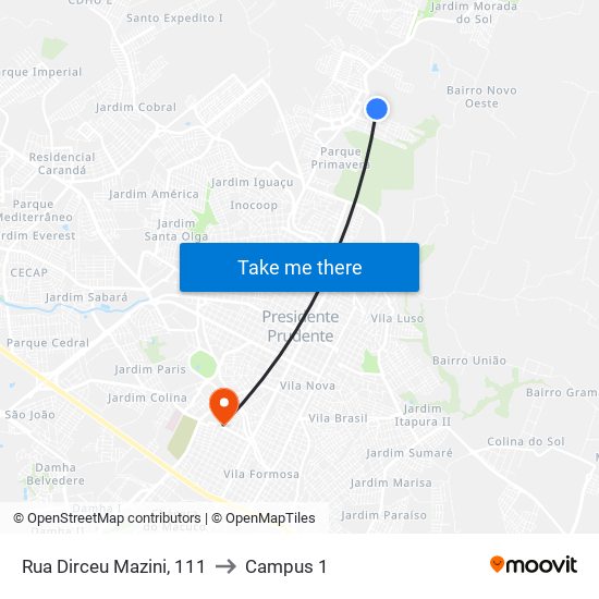 Rua Dirceu Mazini, 111 to Campus 1 map