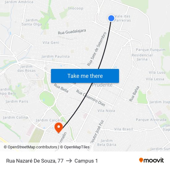 Rua Nazaré De Souza, 77 to Campus 1 map