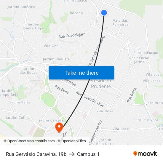 Rua Gervásio Caravina, 19b to Campus 1 map