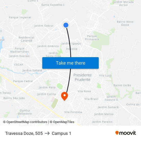 Travessa Doze, 505 to Campus 1 map