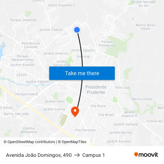 Avenida João Domingos, 490 to Campus 1 map