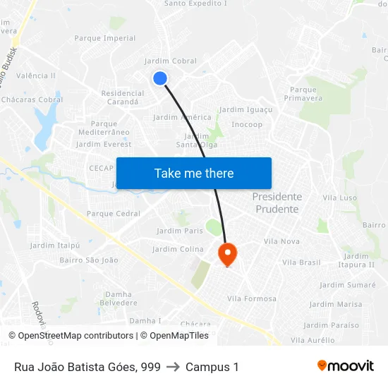 Rua João Batista Góes, 999 to Campus 1 map