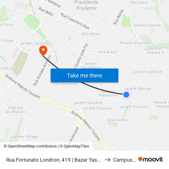 Rua Fortunato Londron, 419 | Bazar Yasmin to Campus 1 map