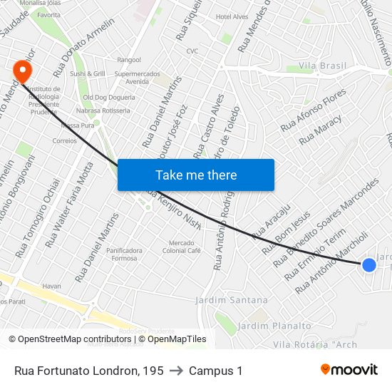 Rua Fortunato Londron, 195 to Campus 1 map
