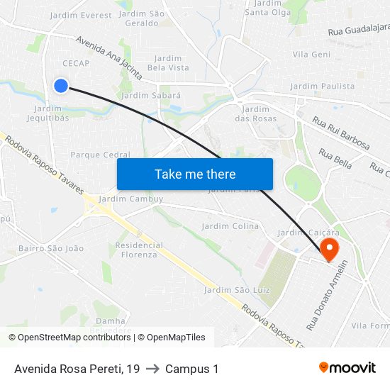 Avenida Rosa Pereti, 19 to Campus 1 map