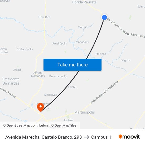 Avenida Marechal Castelo Branco, 293 to Campus 1 map