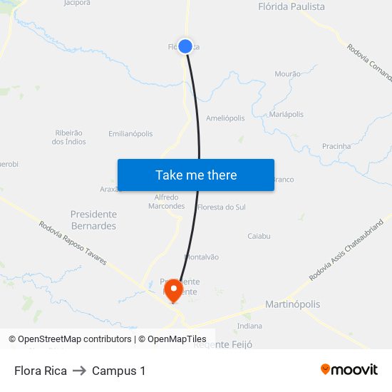 Flora Rica to Campus 1 map