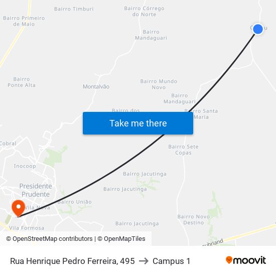 Rua Henrique Pedro Ferreira, 495 to Campus 1 map