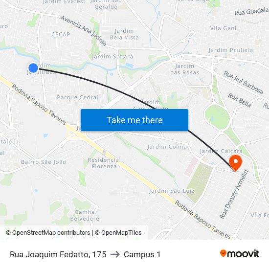 Rua Joaquim Fedatto, 175 to Campus 1 map