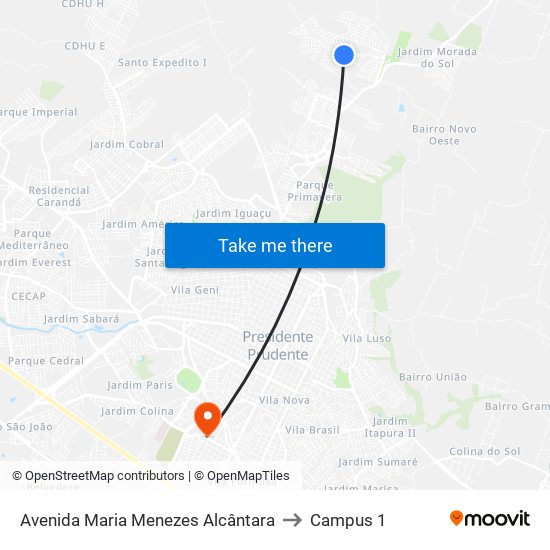 Avenida Maria Menezes Alcântara to Campus 1 map