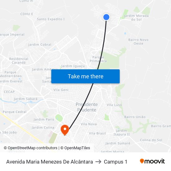 Avenida Maria Menezes De Alcântara to Campus 1 map