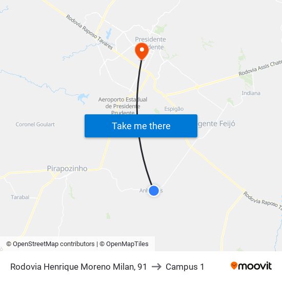 Rodovia Henrique Moreno Milan, 91 to Campus 1 map