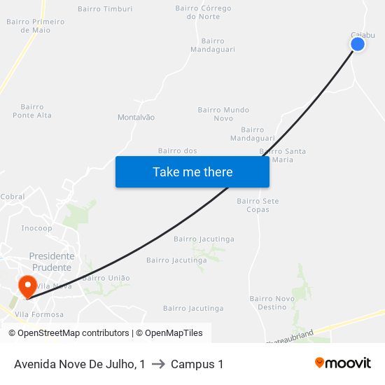 Avenida Nove De Julho, 1 to Campus 1 map