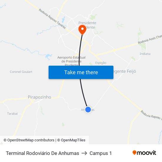 Terminal Rodoviário De Anhumas to Campus 1 map