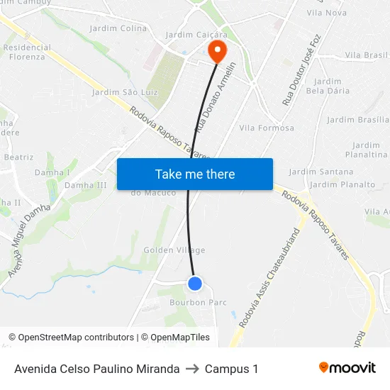 Avenida Celso Paulino Miranda to Campus 1 map