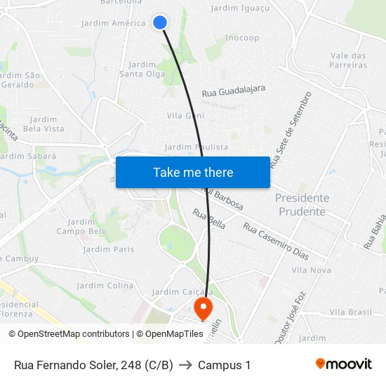 Rua Fernando Soler, 248 (C/B) to Campus 1 map