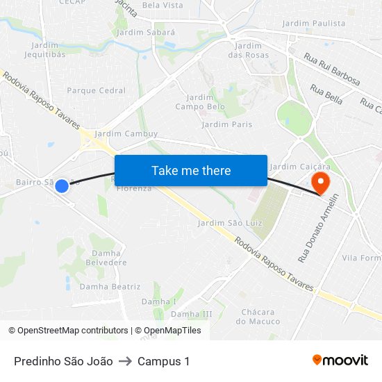 Predinho São João to Campus 1 map